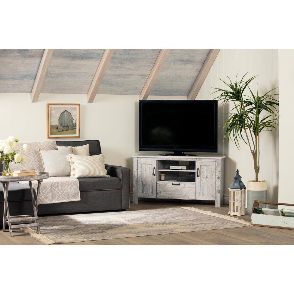 Seaside Pine Corner TV Stand with Cabinet Storage