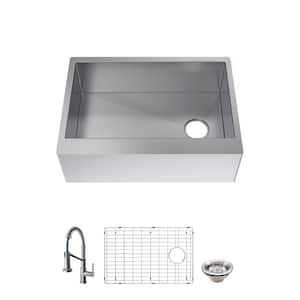 Professional 27 in All-in-One Farmhouse/Apron-Front 16G Stainless Steel Single Bowl Kitchen Sink with Spring Neck Faucet