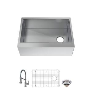 All-in-One Zero Radius Farmhouse/Apron-Front 16G Stainless Steel 27 in. Single Bowl Kitchen Sink with Spring Neck Faucet