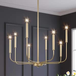 Modern Gold Candlestick Island Chandelier Transitional 8-Light Pale Brass Pendant Light for Kitchen Bedroom Dining Area