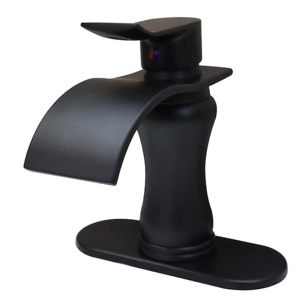 HOMEMYSTIQUE Single-Handle Single-Hole Bathroom Faucet with Deckplate Included in Black
