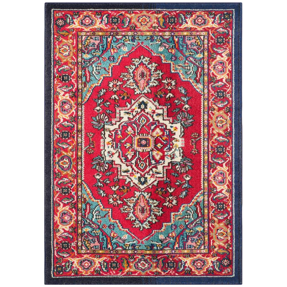 SAFAVIEH Monaco Red/Turquoise 4 ft. x 6 ft. Border Area Rug MNC207C-4 ...