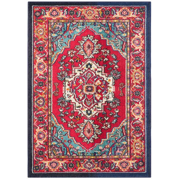 SAFAVIEH Monaco Red/Turquoise 4 ft. x 6 ft. Border Area Rug
