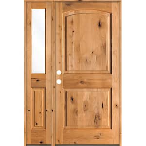 44 in. x 80 in. Knotty Alder Right-Hand/Inswing Clear Glass Clear Stain Wood Prehung Front Door with Left Sidelite