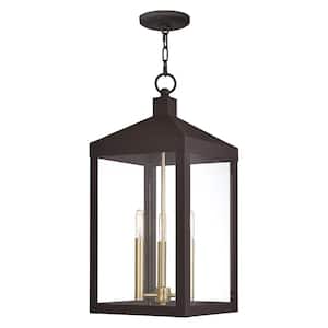 Creekview 24 in. 3-Light Bronze Dimmable Bronze Outdoor Pendant Light with Clear Glass and No Bulbs Included