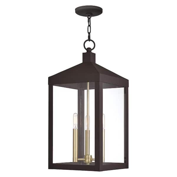 AVIANCE LIGHTING Creekview 24 in. 3-Light Bronze Dimmable Bronze Outdoor Pendant Light with Clear Glass and No Bulbs Included