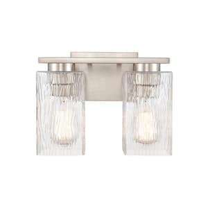 Juneau 11.25 in. Satin Nickel, Clear Rippled Vanity Light with Clear Glass Shade