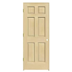 30 in. x 80 in. Pine Unfinished Right-Hand 6-Panel Wood Single Prehung Interior Door