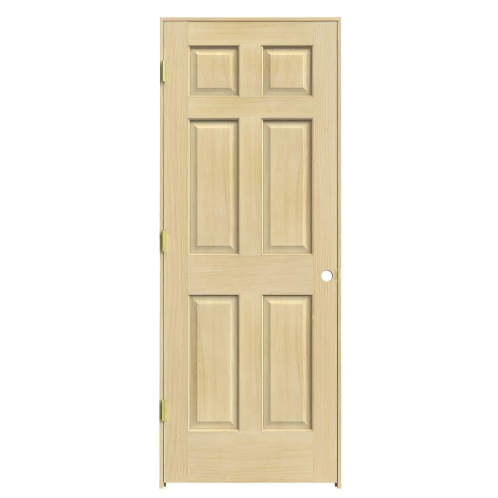JELDWEN 36 in. x 80 in. Pine Unfinished RightHand 6Panel Wood Single Prehung Interior Door