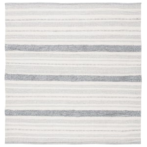 Striped Kilim Ivory Grey 7 ft. x 7 ft. Striped Square Area Rug