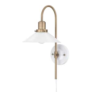 Reta 1 Light Fixture, Wall Mounted Lamp, Plugin Sconce with White Shade and Switch for Living Room or Bedroom
