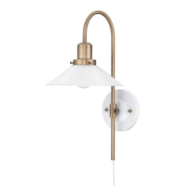 Nathan James Reta 1 Light Fixture, Wall Mounted Lamp, Plugin Sconce with White Shade and Switch for Living Room or Bedroom