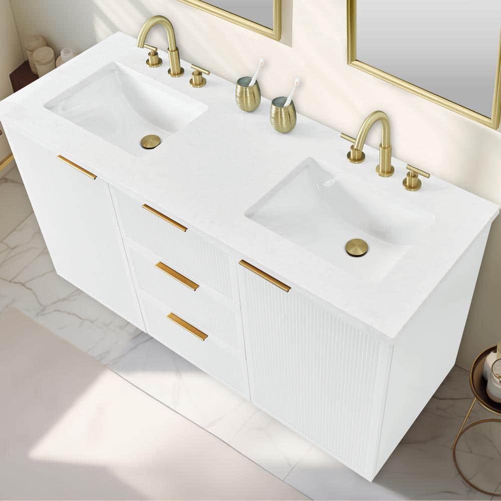Addison 60" White Solid Wood Double Vanity with Engineered Stone Top