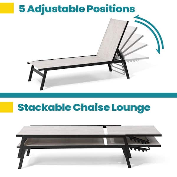 Stackable 4-Piece Outdoor Chaise Lounge Adjustable Metal Pool Lounge Chairs in Beige