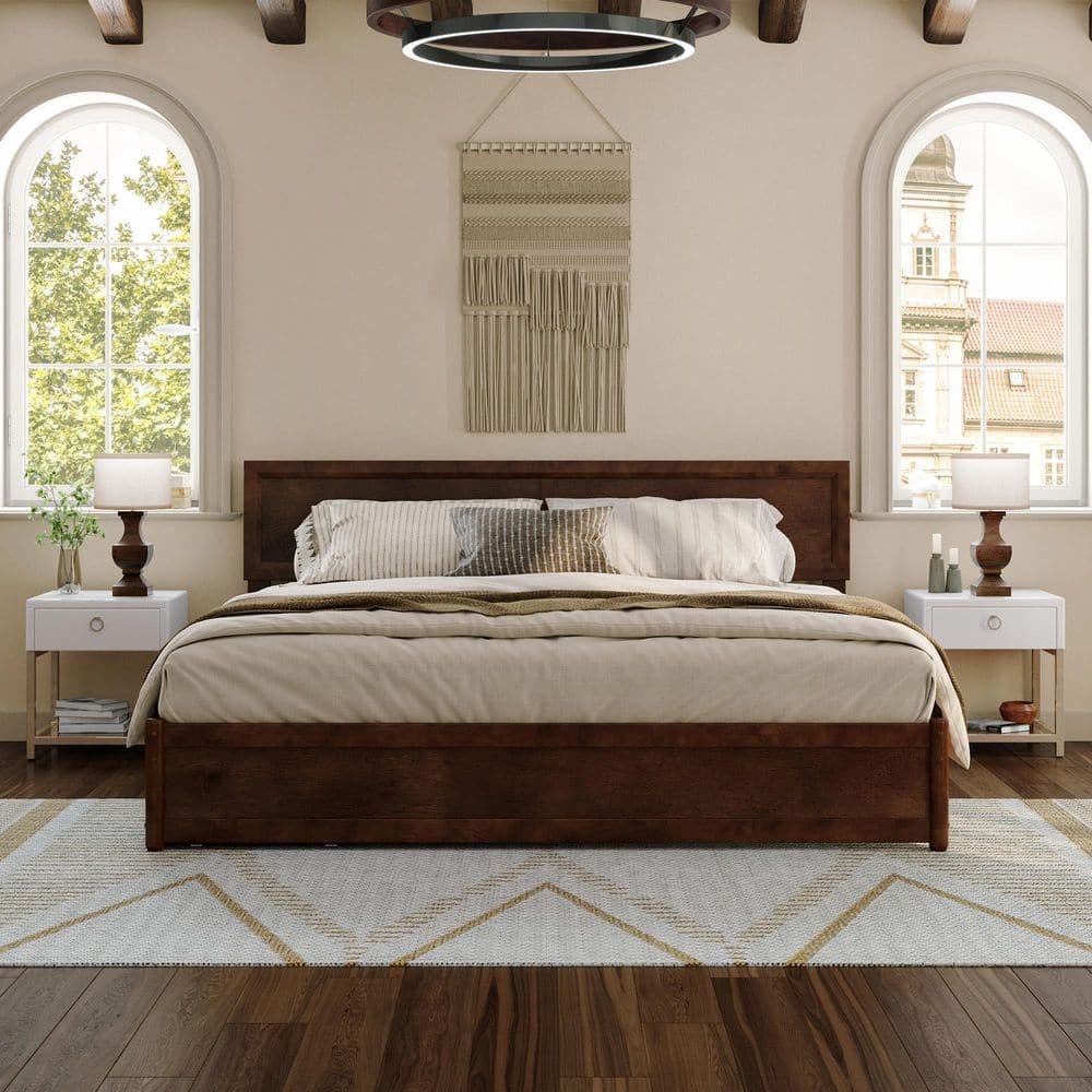 Lylah Dark Walnut King Platform Bed with Storage Drawers