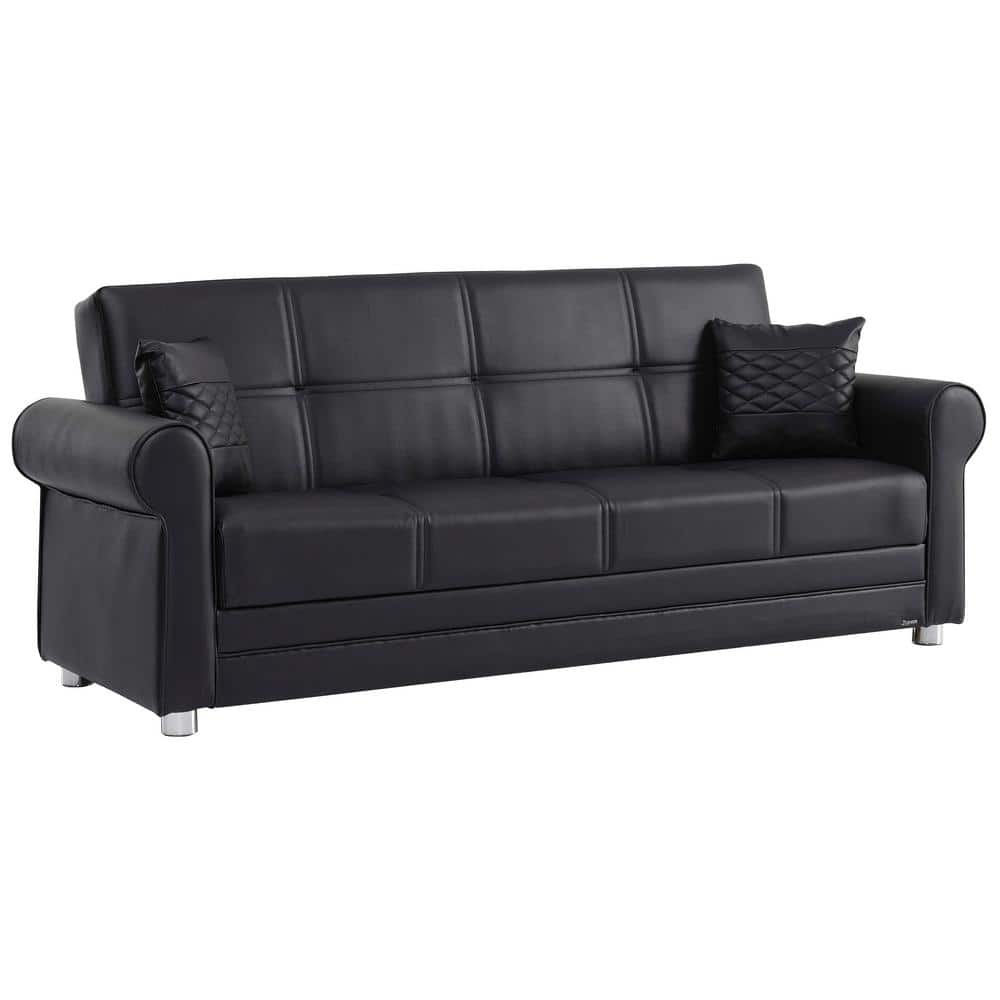 Reviews for Ottomanson Eternal Collection Convertible 89 in. Black Leatherette 3Seater Twin