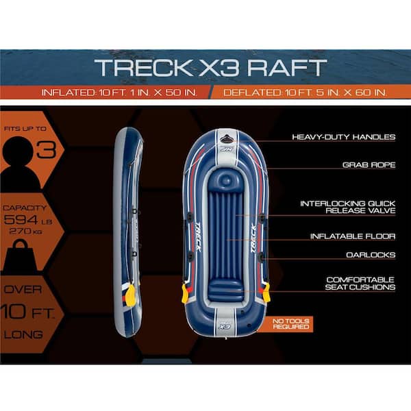 Bestway Hydro-Force Treck X3 10 ft. Inflatable 3-Person Water Raft Outdoor  Boat Set 61110E-BW - The Home Depot