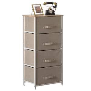 San Bins and White Frame 4-Storage Night Chest and Storage Chest, Beige, 4 Drawers