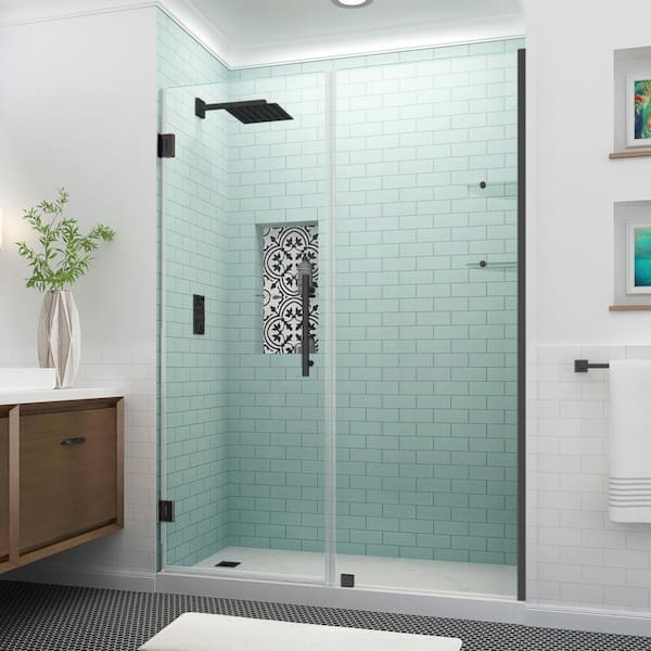 Aston Belmore GS 56.25 in. to 57.25 in. x 72 in. Frameless Hinged Shower Door with Glass Shelves in Oil Rubbed Bronze