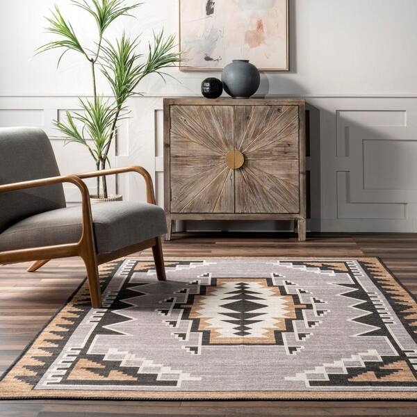 nuLOOM Kyleigh Machine Washable Southwestern Area Rug, Grey, 5x8 ft