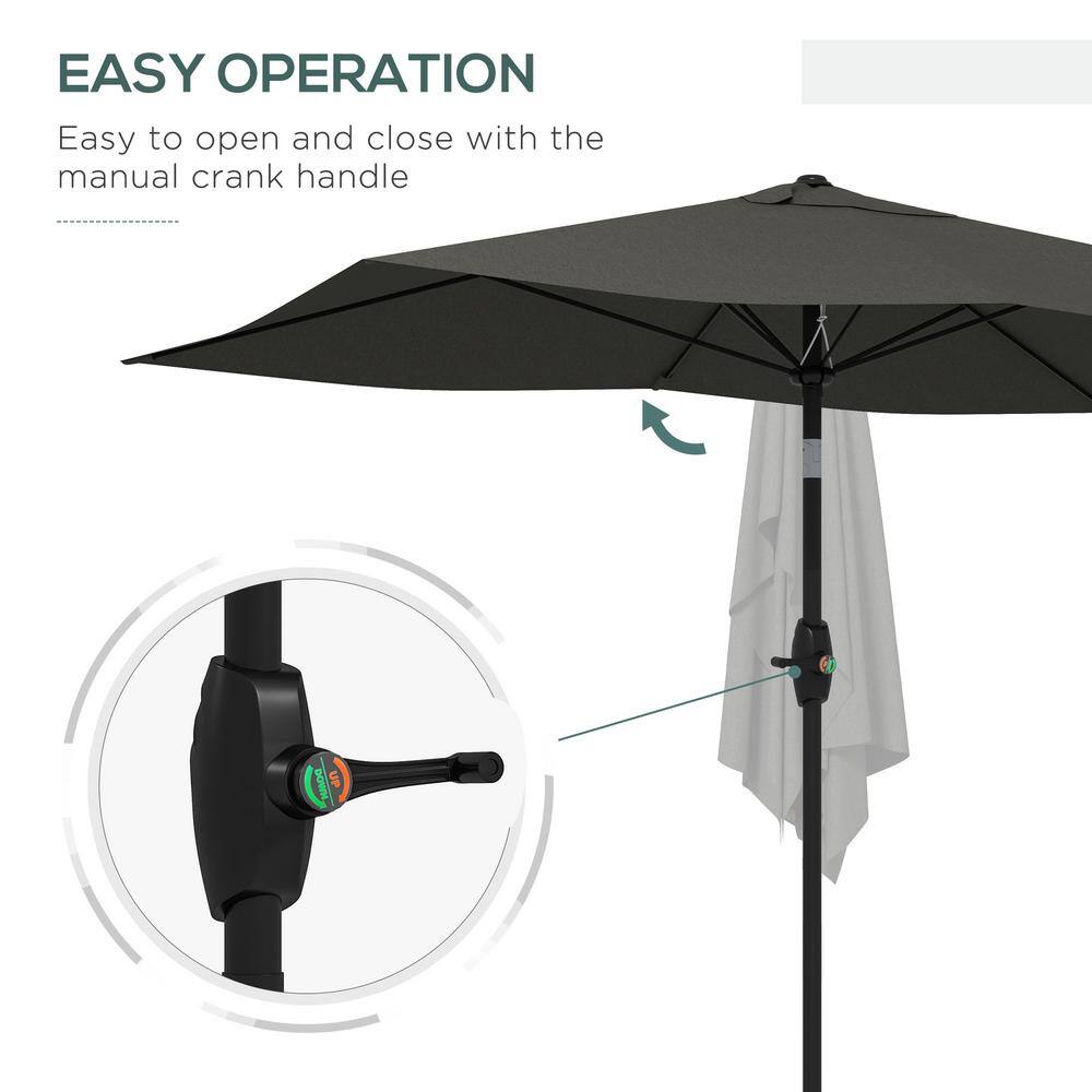 Gray Rectangular Market Umbrella with Crank & Tilt, 6.6 x 10 ft