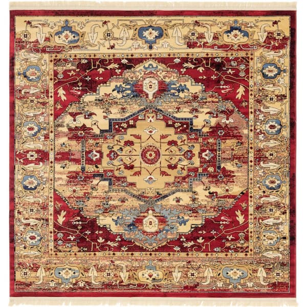 Unique Loom District Potomac Red 8 ft. x 8 ft. Square Rug