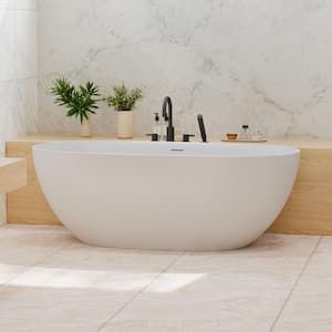 71in x 32in Freestanding Solid Surface Soaking Bathtub in Matte White