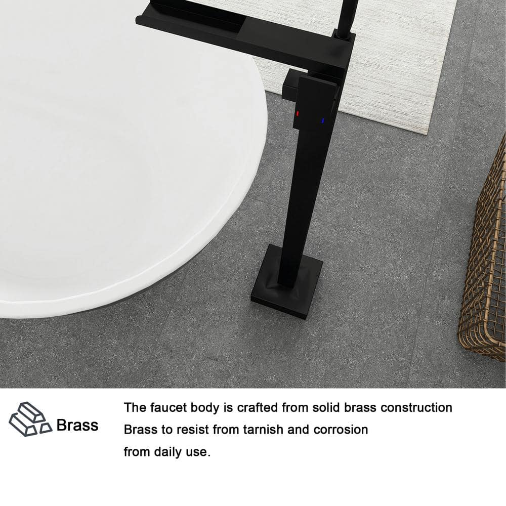 Matte Black Brass Floor-Mounted Freestanding Tub Filler