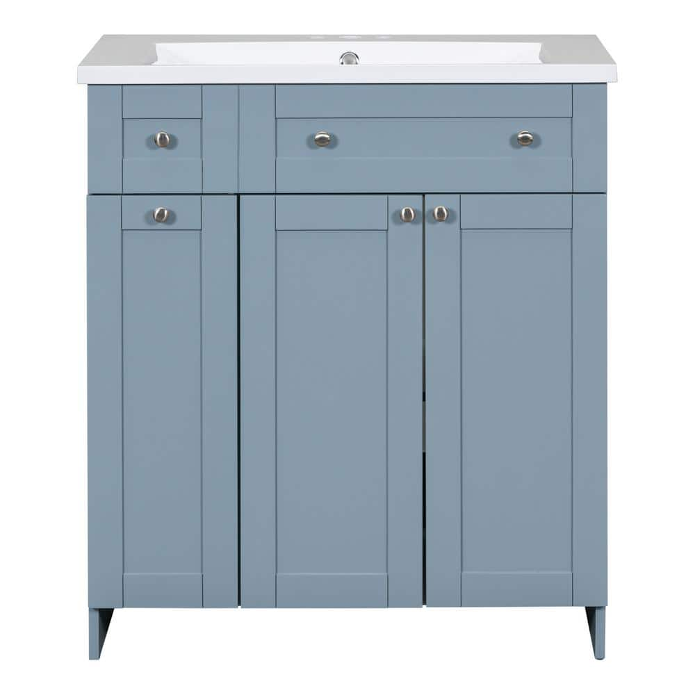 30 in. W x 18 in. D x 34.5 in. H Blue Bathroom Vanity Cabinet with Single Sink White Integrated  Resin Top -  Aoibox, SNSA11IN170