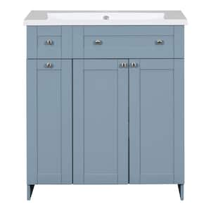 30 in. W x 18 in. D x 34.5 in. H Blue Bathroom Vanity Cabinet with Single Sink White Integrated  Resin Top