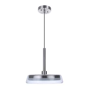 Centric 14 in. 15-Watt 1-Light Brushed Nickel Finish Integrated LED Dining/Kitchen Pendant Light with Seeded Glass