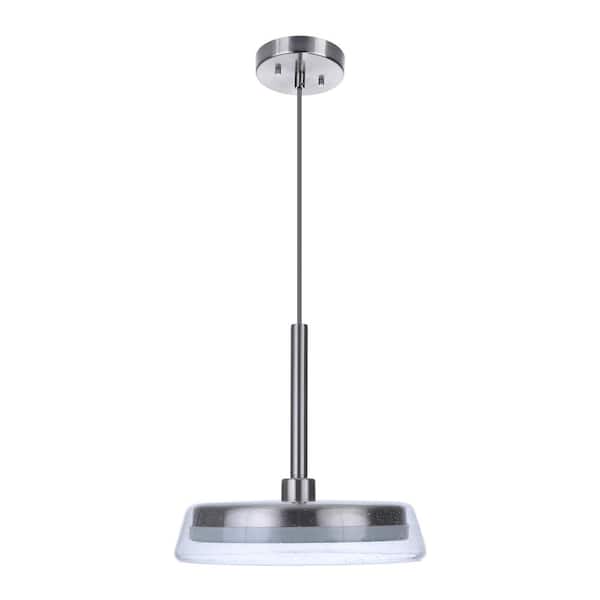 CRAFTMADE Centric 14 in. 15-Watt 1-Light Brushed Nickel Finish Integrated LED Dining/Kitchen Pendant Light with Seeded Glass