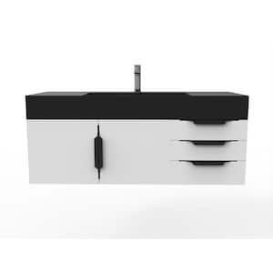 Maranon 48 in. W x 19 in. D x 19.25 in. H Single Bath Vanity in Matte White with Black Trim and Black Solid Surface Top