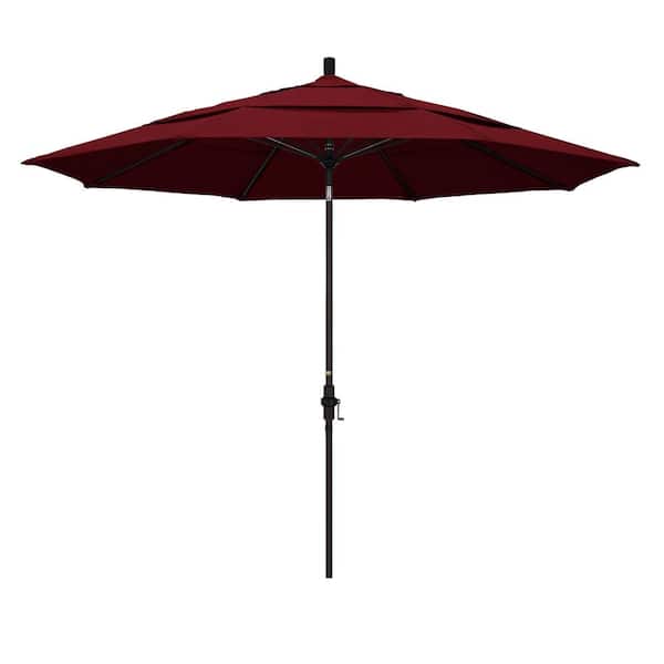 California Umbrella 11 ft. Bronze Aluminum Market Patio Umbrella with Collar Tilt Crank Lift in Spectrum Ruby Sunbrella