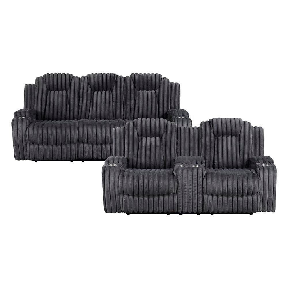 Phoebe 84.5 in. W Pillow Top Arm Corduroy Rectangle 2-Piece Manual Reclining Sofa Set with Cup Holders in Dark Gray price history on PriceWatchPro