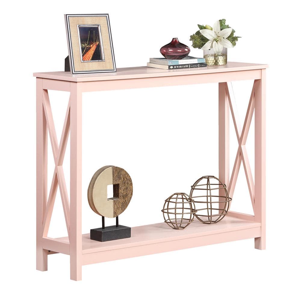 Blush Pink Oxford Console Table with Dual-Tiered Shelves