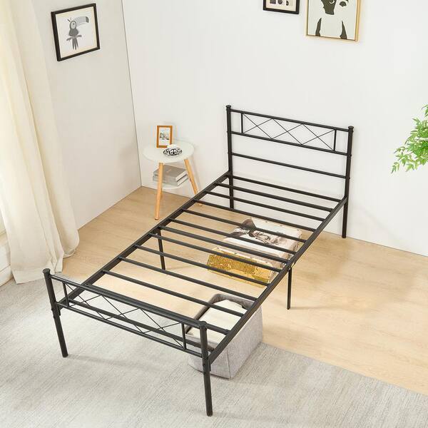 VECELO Twin Size 2-Piece Metal Platform Bed Frame Set - No