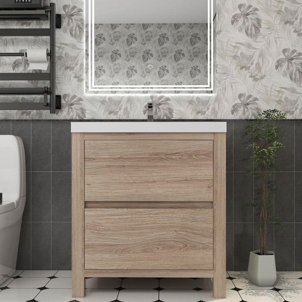 Louis 30 in. W x 20 in. D x 35 in. H Single Sink Freestanding Bath Vanity in White Oak with White Acrylic Top price history on PriceWatchPro