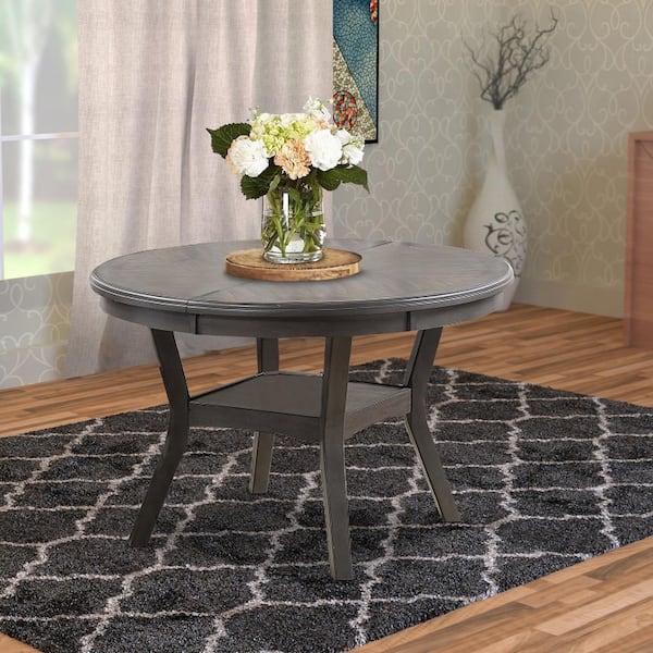 Benjara 47 in. L Dark Gray Round Top Wooden Dining Table with