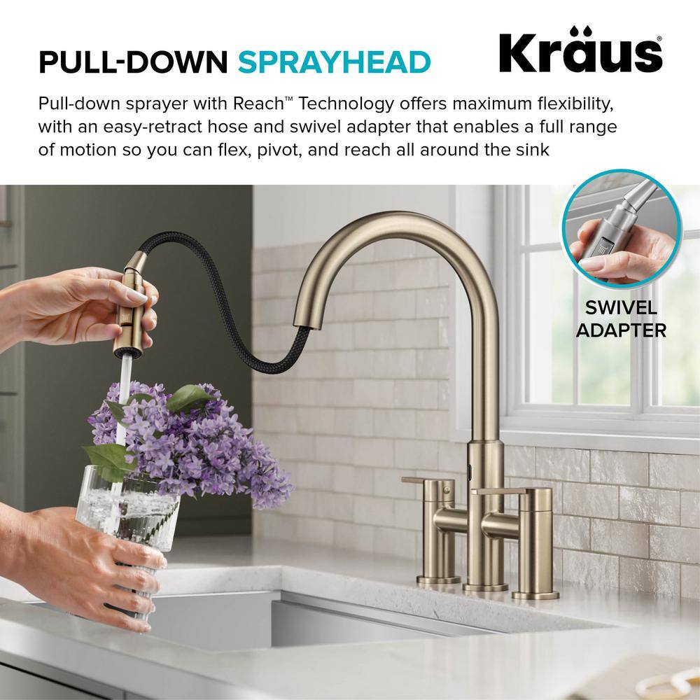 Antique Bronze Touchless Sensor Bridge Kitchen Faucet with Pull-Down Sprayhead