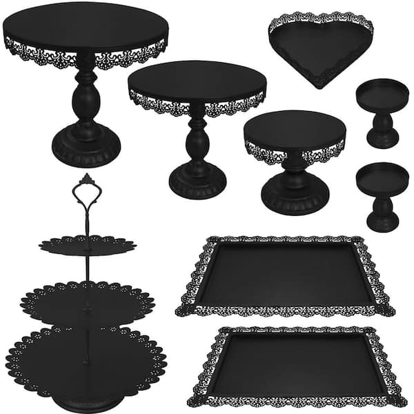 60 fl. oz. Black Metal Cake Stand for Dessert Display, Serving Tray for Party Wedding Baby Shower (Set of 9)