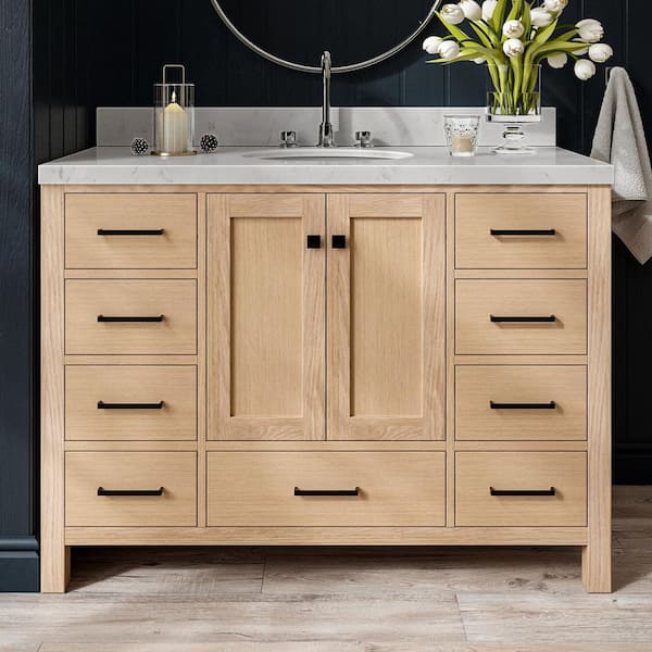 ARIEL Cambridge 48 in. Single Sink Freestanding Bathroom Vanity in Oak with Carrara White Quartz Top