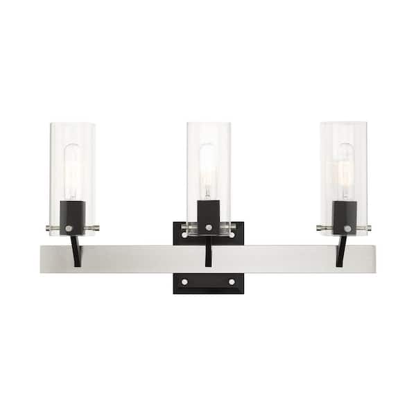 AVIANCE LIGHTING Lyncrest 23.75 in. 3-Light Brushed Nickel Vanity Light with Rounded Corners Clear Square Glass