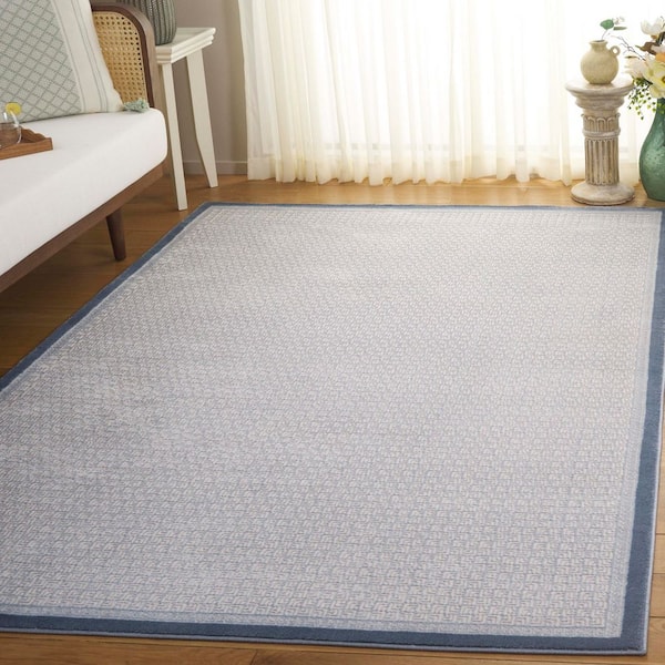 Prestige 7 ft. x 7 ft. Ivory/Blue Solid Border Square Area Rug