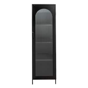 Solstice Matte Black 56.7 in. Tall Storage Accent Cabinet with 3 Adjustable Shelves and Arched Glass Door