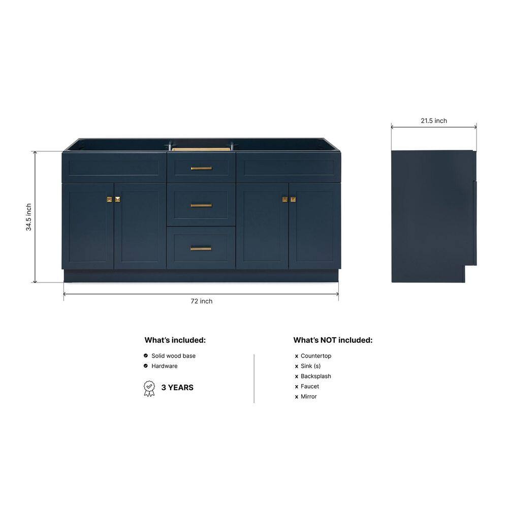 Midnight Blue 72" Double Sink Freestanding Wood Vanity Cabinet