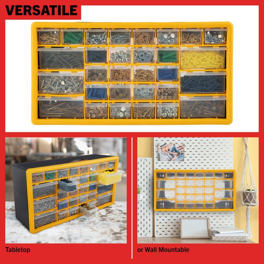 Yellow and Black 30-Drawer Plastic Small Parts Organizer