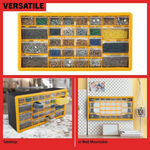 Wall-Mounted Garage Storage Bins - 30 Compartments for Garage Organization,  Craft Supply Storage, Tool Box Organizer Unit by Stalwart (Red/Blue)