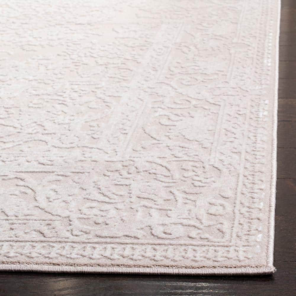 Ivory Floral Hand-Knotted Synthetic Square Area Rug