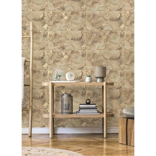 Aria Light Brown Marbled Tile Paper Non-Pasted Textured Wallpaper